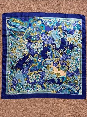 Courreges Paris Blue Floral Silk Scarf - Women's Square Wrap